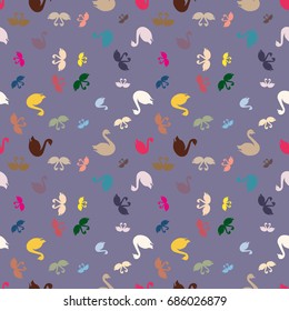 Colored random seamless pattern with birds swan.