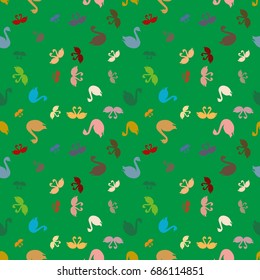 Colored random seamless pattern with birds swan.