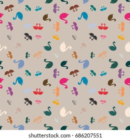 Colored random seamless pattern with birds swan.