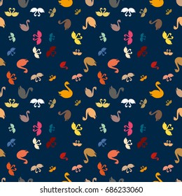 Colored random seamless pattern with birds swan.