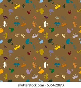 Colored random seamless pattern with birds swan.