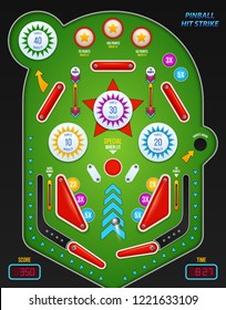 Colored and realistic 3 d pinball composition with pinball hit strike description vector illustration