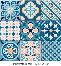 Colored and realistic ceramic floor tiles ornaments icon set for creation of different pattern vector illustration