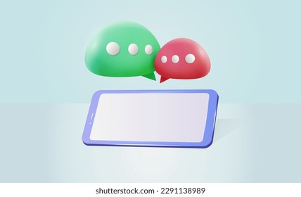 Colored realistic dialog boxes hanging over a smartphone. Messages, sms, correspondence. EPS 10.