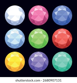 Conjunto de iconos de gemas de diamantes realistas de colores. Ilustración vectorial