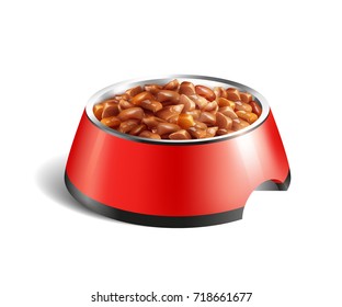 Colored realistic dog bowl wet food composition with soft food in a bowl vector illustration