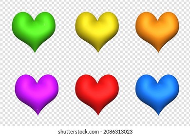 Colored realistic hearts. Vector set of colored hearts. Vector illustration. Icon, symbol, patterns.