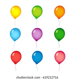 Colored realistic helium vector balloons isolated on white background. ?olorful helium balloons on white