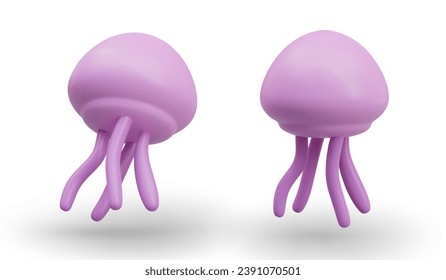 Colored realistic jellyfish on white background. Isolated vector images of sea creatures. Oceanic inhabitants with tentacles. Illustrations for web design. Seafood