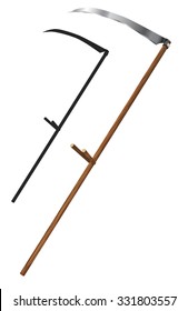 colored realistic scythe and its black silhouette