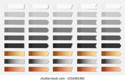 Colored realistic sticky notes isolated. Set of vector paper bookmarks of different shapes - rectangle, arrow, flag. Collection of white, shade of gray, black, golden, silver and bronze post notes - Powered by Shutterstock - Get 15% off with code: PIKWIZARD15