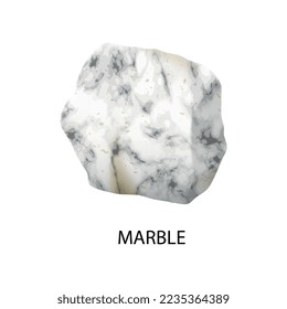 Composición mineral de piedra coloreada y realista con imagen aislada e ilustración vectorial de texto
