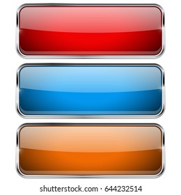 Colored rectangle buttons. Glass web icons. Vector 3d illustration isolated on white background