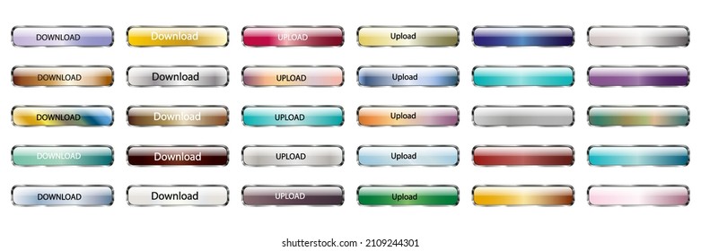 Colored rectangle buttons.Download Apluad. Set of editable glossy web buttons on white background.Colored  buttons.   Rectangle glossy keys. Blank shiny colored buttons. Stock image. EPS 10.