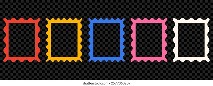 Colored rectangle frames with scallop edges set. Trendy curved borders. Modern graphic template
