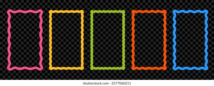 Colored rectangle frames with scallop edges set. Squiggle photo borders with zig zag edges