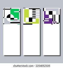 Colored rectangles and black geometric elements. Set of abstract vertical web banner templates. Avant-Garde graphic style design. Vector illustration. SSTKabstract