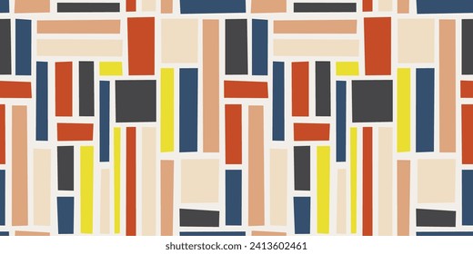 Colored rectangles laid out in a smooth mosaic. Abstract pattern of colored rectangle shapes, seamless art.