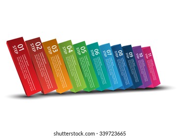 Colored Rectangular Prism 3D With  Number and Text Information, 11 Options, Vector Illustration.