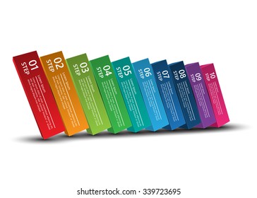 Colored Rectangular Prism 3D With  Number and Text Information, 10 Options, Vector Illustration.