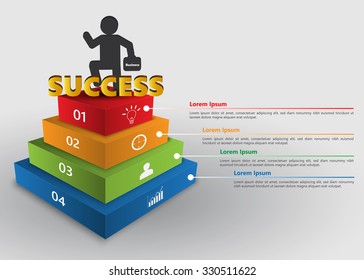 Colored Rectangular Prism 3D with Success Text and Businessman, Success Concept, Number and Business Icon, Text Information, 4 Options, Vector Illustration.