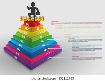 Colored Rectangular Prism 3D with Success Text and Businessman, Success Concept, Number and Business Icon, Text Information, 9 Options, Vector Illustration