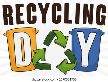 Colored recycle bins for the proper sorting of trash and recycle arrow symbol like letter A for the commemoration of the Recycling Day.