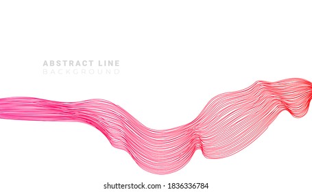Colored red abstract fluid line sound wave on white background. Vector illustration.