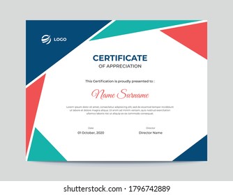 Colored red and blue geometric shapes certificate design