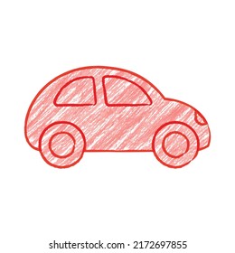Colored red car draw and paint with a colored pencil for kid isolate vector on a white background.