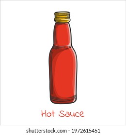 Colored Red hot chilli sauce in cartoon style, vector image. Outline drawing.