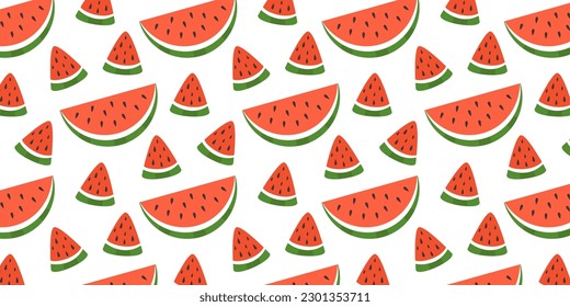 Barrido rojo de color Watermelon patrón sin fisuras. Papel repitiendo fruta tropical de verano. Fondo orgánico, textura para textil, tela, envoltura. Ilustración vectorial gráfica plana