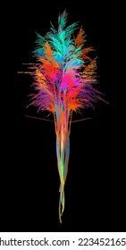 Colored reeds in watercolor on a black background. Bouquet of rainbow branches. Vector illustration