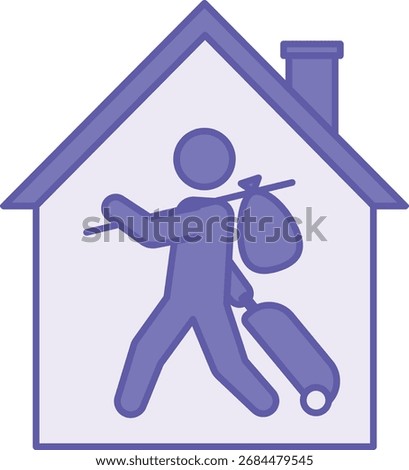 Colored Refugee Shelter Icon. Vector Illustration. Person with a Travel Suitcase and House. Temporary Housing for Refugees Arriving in a Foreign Country. World Refugee Concept