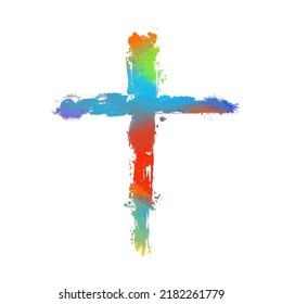 Colored religious cross brushstroke. Vector illustration