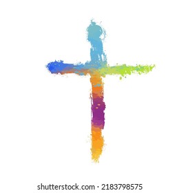 Colored religious cross brushstroke. Vector illustration