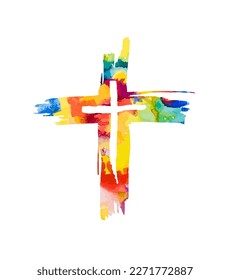 Colored religious cross brushstroke. Vector illustration