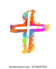 Colored religious cross brushstroke. Vector illustration