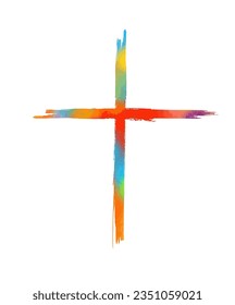 Colored religious cross brushstroke. Vector illustration