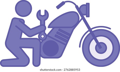 Colored Reparation Icon. Vector Icon. Mechanic Fixing a Broken Motorcycle. Wrench, Service, Auto Service. Repair Concept