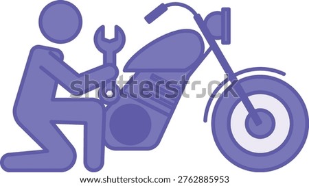 Colored Reparation Icon. Vector Icon. Mechanic Fixing a Broken Motorcycle. Wrench, Service, Auto Service. Repair Concept