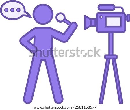 Colored Reporter Icon. Vector Icon. Live Report. Journalist with Microphone Telling Latest News to Camera. Journalism Concept