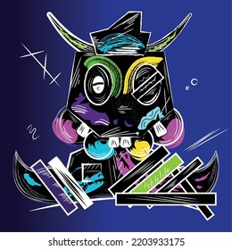 Colored retro donkey animal monster Grafitti style Vector