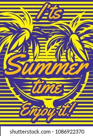 colored retro poster with palm trees to advertise a tourist trip.