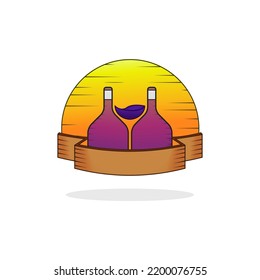 Colored Retro Twine pub bar logo with sunset and twine wine bottle