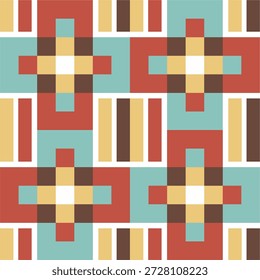 colored rhombuses with different geometric shapes. Colorful geometric pattern featuring diamond and block shapes. Modern seamless pattern with bold geometric symmetr. eps10