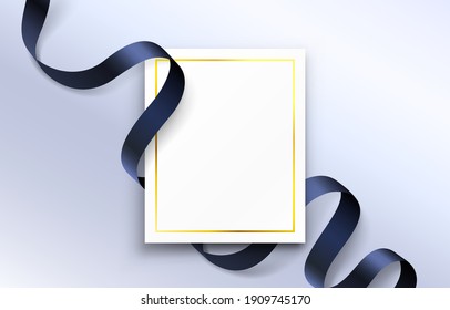 Colored ribbon around paper flyer, golden frame cover. Vector illustration