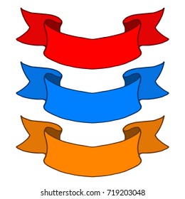 Colored ribbon banners. Hand drawn sketch. Vector illustration isolated on white background