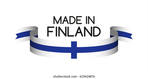 Colored ribbon with the Finnish colors, Made in Finland symbol, Finnish flag isolated on white background, vector illustration
