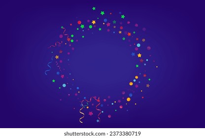 Colored Ribbon Isolated Vector Blue Background. Anniversary Streamer Design. Spiral Happy Template. Multi colored Fun Invitation.